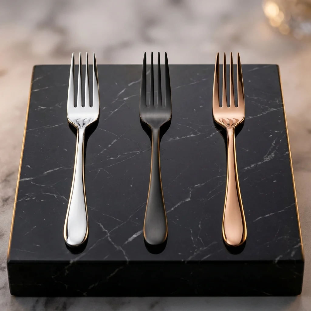 PVD vacuum titanium coating cutlery finishes in matte black and gold