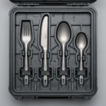 Injection molded internal acoustic retention tray with zero rattle slots for titanium cutlery
