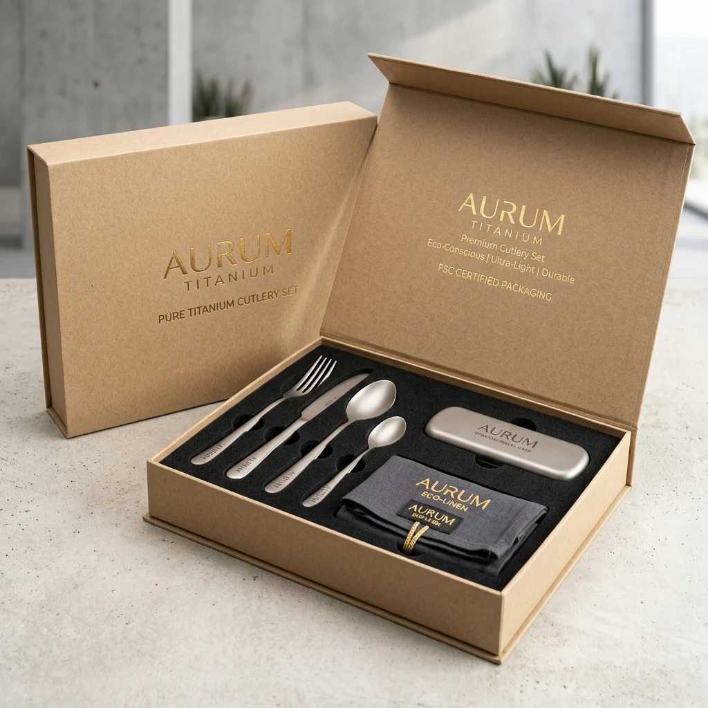 FSC certified sustainable kraft presentation gift box for cutlery sets