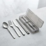 Ultralight pure titanium portable cutlery set with fork knife spoon chopsticks and travel case